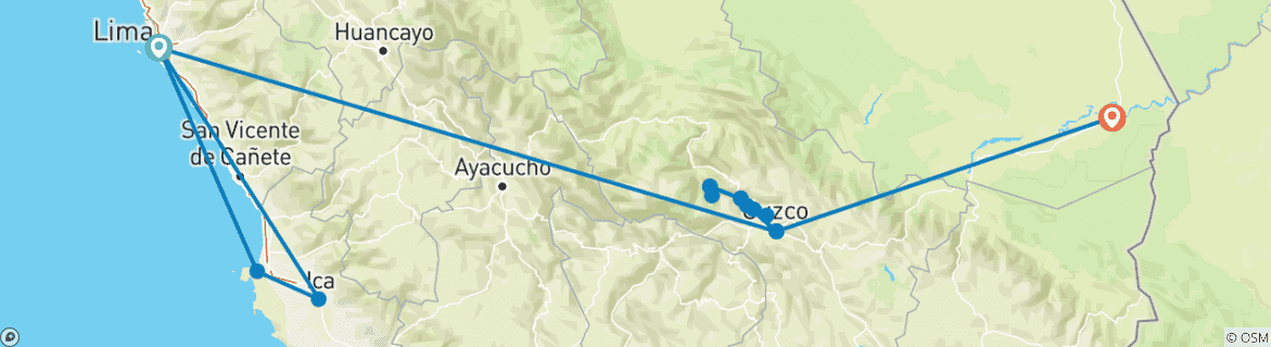 Karte von Das Beste aus Peru mit Lima - Cusco & Puerto Maldonado - 10 TAGE
