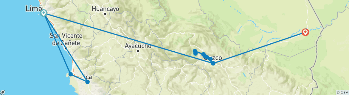 Carte du circuit LES BIJOUX DU PEROU - 10 JOURS (Lima - Cusco & Puerto Maldonado)