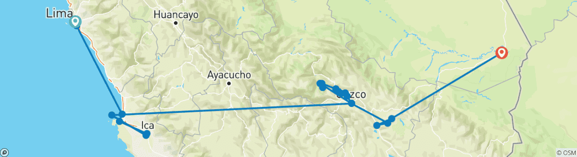 Mapa de Perú Joyas - 10 Días (Lima - Cusco & Puerto Maldonado)