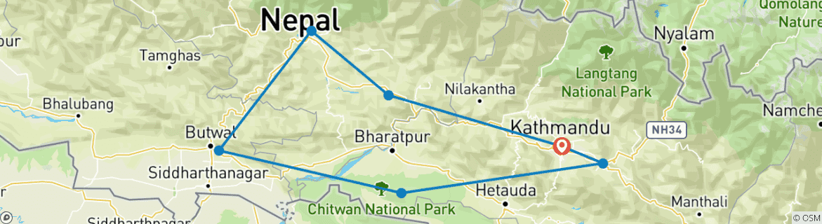 Image of a map showing the route of the tour