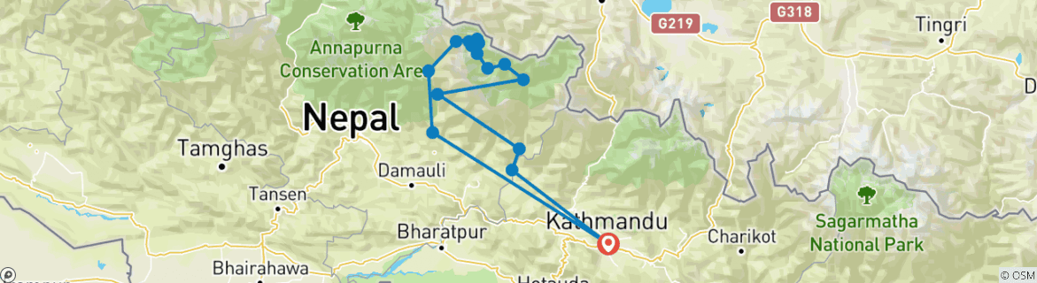 Mapa de Circuito Manaslu 14 días