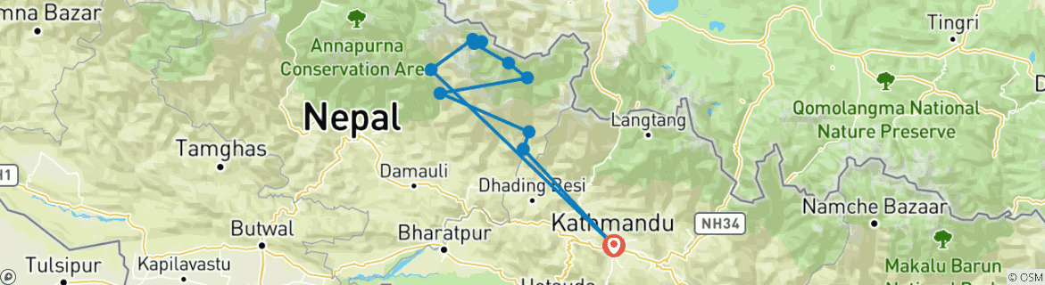 Mapa de Circuito Manaslu 12 días