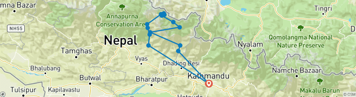 Karte von Manaslu Circuit Trek - 16 Tage