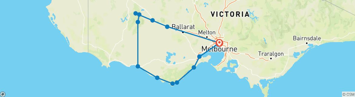 Map of 3 Day Great Ocean Road & Grampians Loop