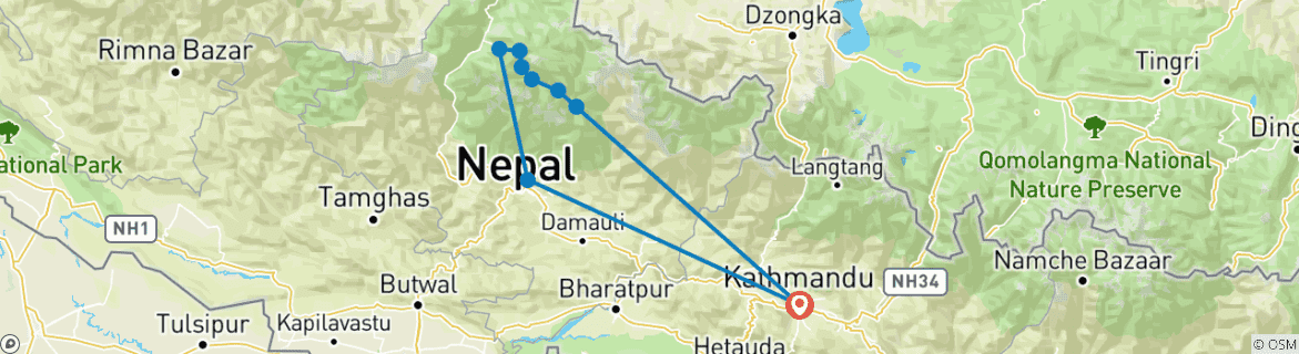 Carte du circuit Circuit de l'Annapurna Trek 8 jours