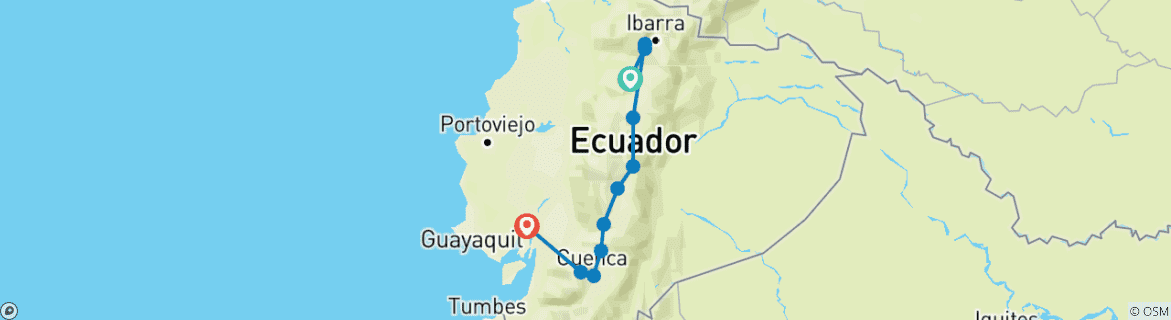 Image d'une carte montrant l'itinéraire du circuit