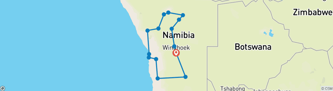 Map of 10 Days Beauty of Namibia | Auto Tour Lodge