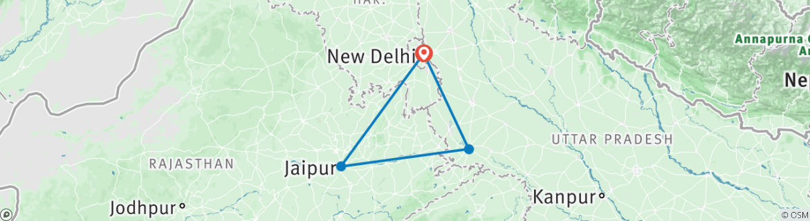 Map of Luxury Golden Triangle  - 7 Days