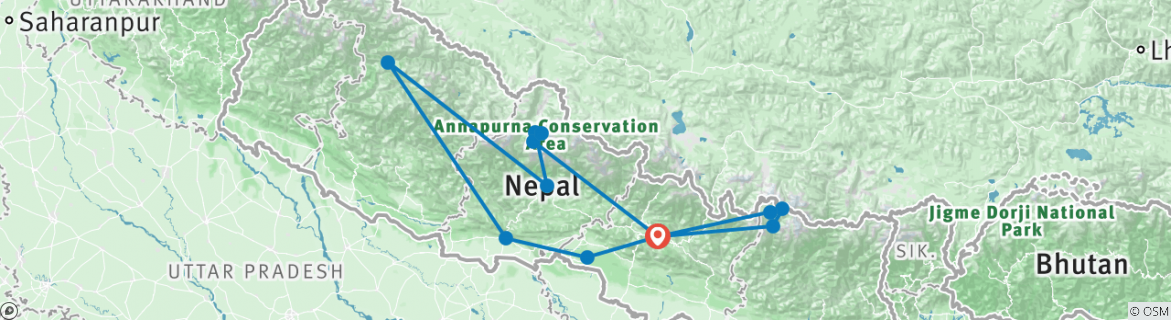 Map of Nepal Helicopter Tour - 7 Days