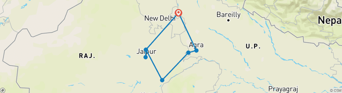 Map of Luxury Tour to Indian Cultural & Wildlife