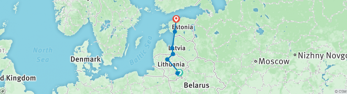 Map of Tour of the Baltic States for private groups (minimum booking of 15 guests)