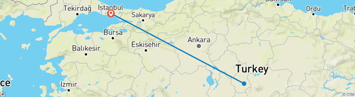 Carte du circuit 3 jours - Circuit en Cappadoce au départ d'Istanbul