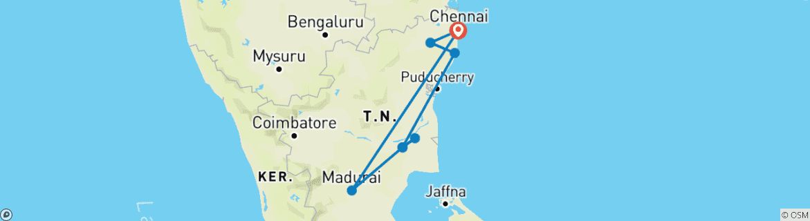 Map of South India Ayurveda Tour