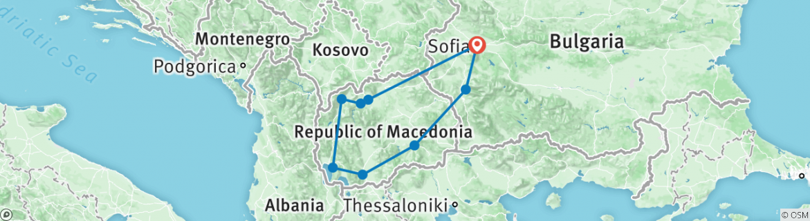 Map of Macedonia & Bulgaria tour