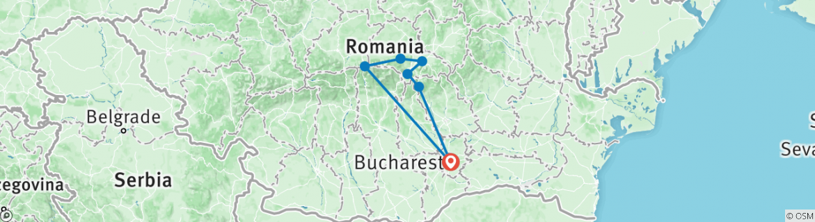 Map of Adventure trip to Transylvania in 3 days from Bucharest (small group tour)