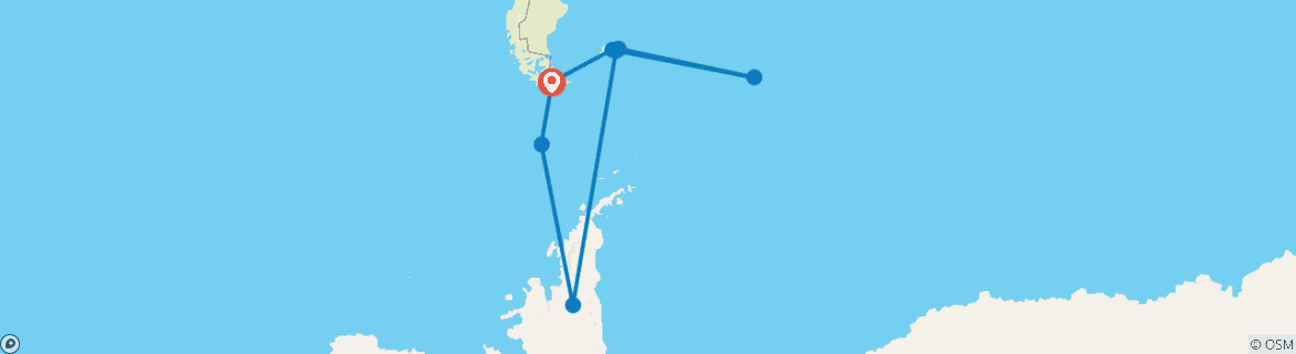 Carte du circuit Antarctique, Géorgie du Sud et îles Falkland - Ocean Victory et Ocean Albatros 19 jours/18 nuits