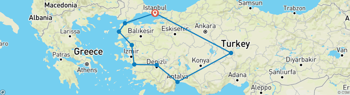 Map of 14 Days Best of Turkey – Travel Package