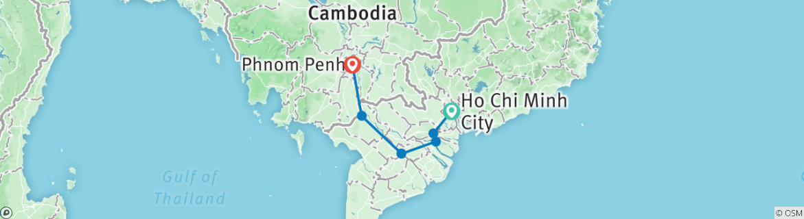 Map of Mekong Delta Group Tour with Speed Boat to Phnom Penh Via Can Tho, Chau Doc from Saigon