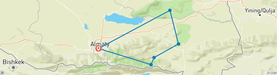 Map of Golden ring of Zhetysu tour