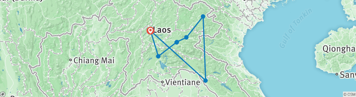 Kaart van Laos Motorfietstocht naar Viengthong, Viengxay, Phonsavanh, Vang Vieng, Vlakte der Kruiken, Xaisomboune