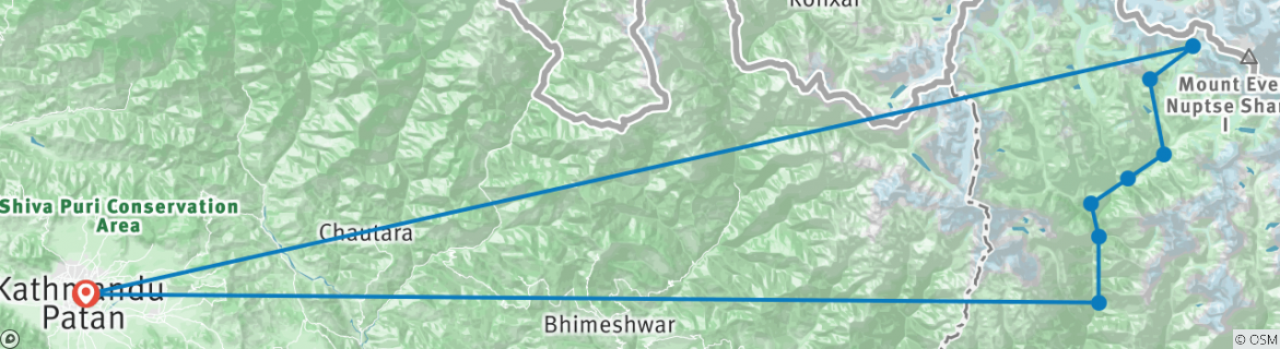 Map of Everest Base Camp Trek with Helicopter Return 2024/2025/2026