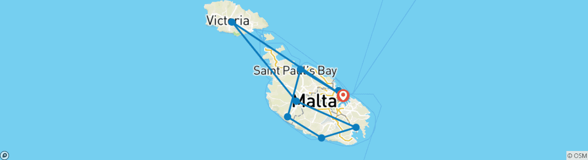 Map of Malta at Freedom,6 Days Tour