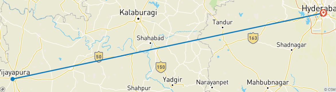 Map of Hyderabad to Bijapur Cultural Expedition