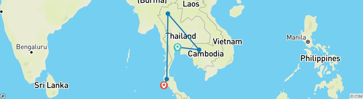 Mapa de Vacaciones en Tailandia y Camboya 15 días