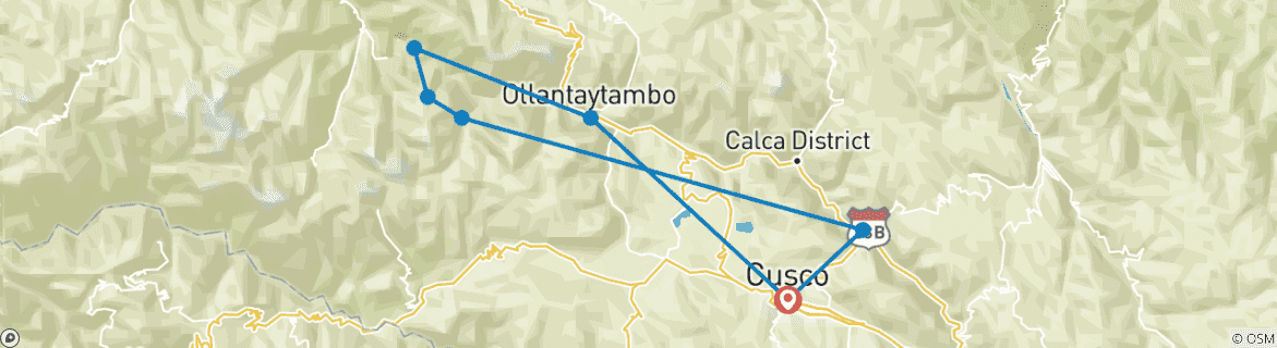 Map of 05 Day Inca Trail to Machu Picchu – Private Service