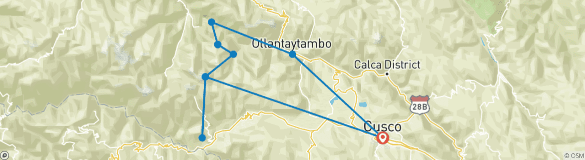 Mapa de Caminata a Salkantay y Camino Inca a Machu Picchu