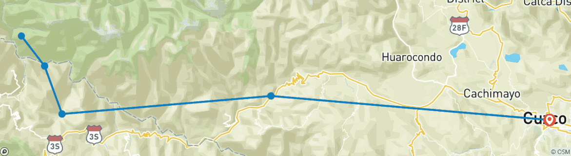 Carte du circuit 5 jours de randonnée à Choquequirao - Service privé