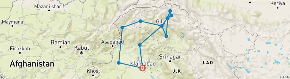 Map of 22 Days, 4 days easy & moderate treks with walks to Diran BC & Fairy Meadows