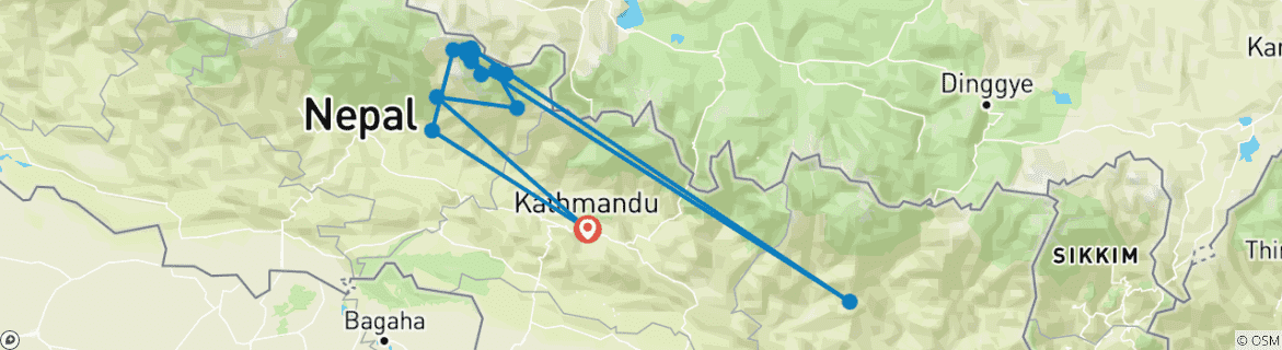 Kaart van Manaslu Circuit trektocht - 14 Dagen