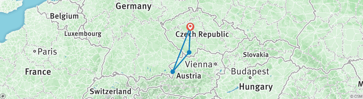 Mapa de Circuito privado VIP 6 días: Praga - Salzburgo - Königssee y residencia de Hitler el Nido del Águila