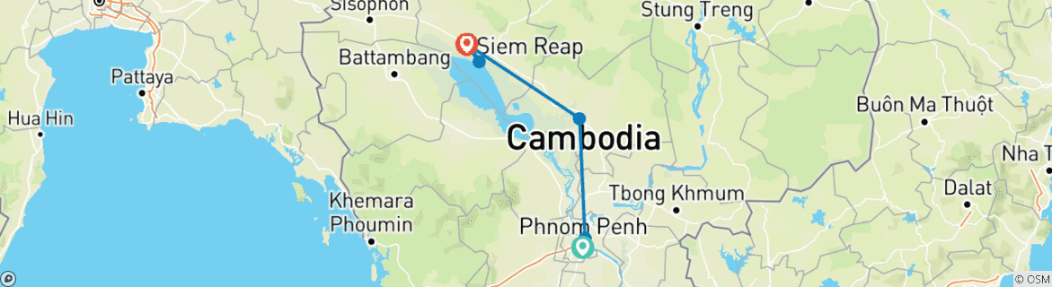 Carte du circuit Tour du Cambodge à vélo