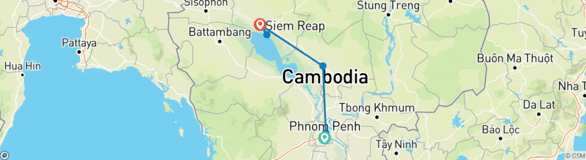Carte du circuit Circuit à vélo au Cambodge : De Phnom Penh à Angkor Wat