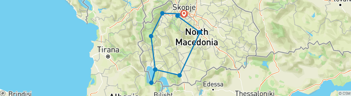 Map of Semi-Private Tour; Best of North Macedonia in Eight Days