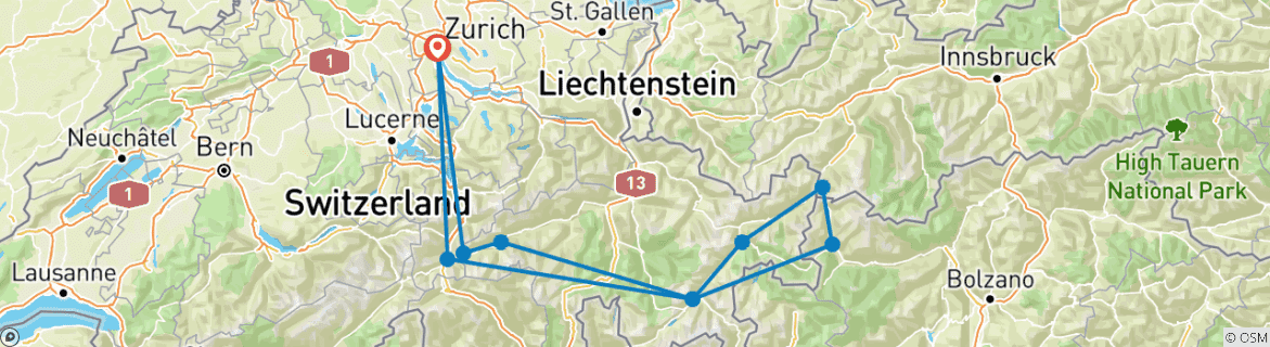 Map of Glacier Express & Porsche 911 Rail & Drive Experience