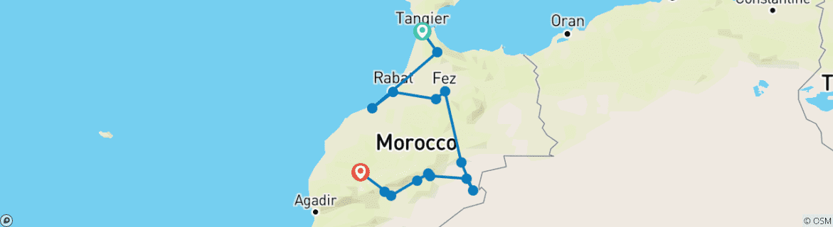 Carte du circuit Circuit totald du Maroc au départ de Tanger