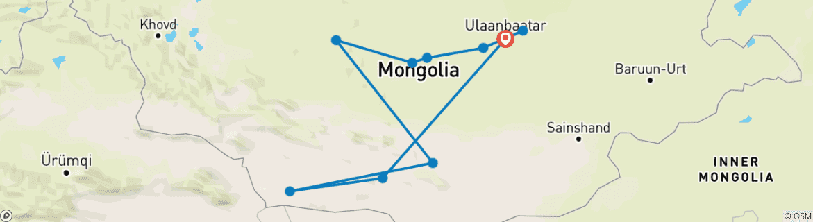 Map of Tailor-Made Mongolia Highlights Tour with Private Guide and Driver