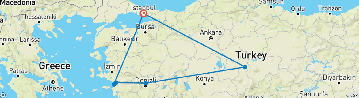 Map of 10 Days Grand Turkey Tour Package