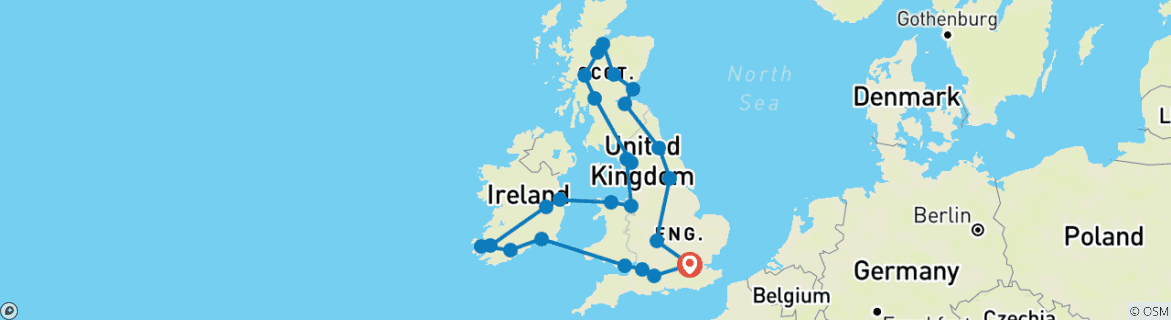 Kaart van Verkenningsreis door Groot-Brittannië & Ierland - klassiek - 13 dagen