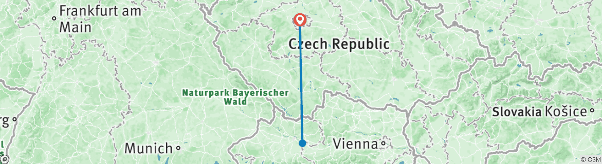 Map of Prague and Austria Wild River - Culture and Adrenalin Tour