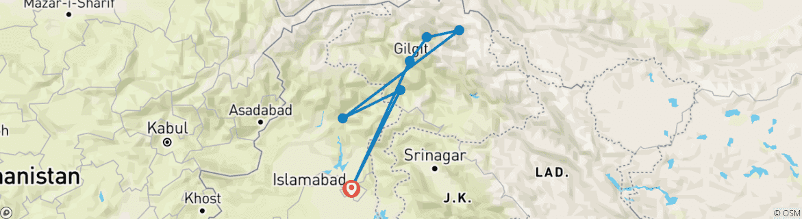 Foto van een kaart met de route van de rondreis