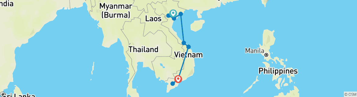 Karte von Inspirierendes Vietnam Privatreise 14 Tage