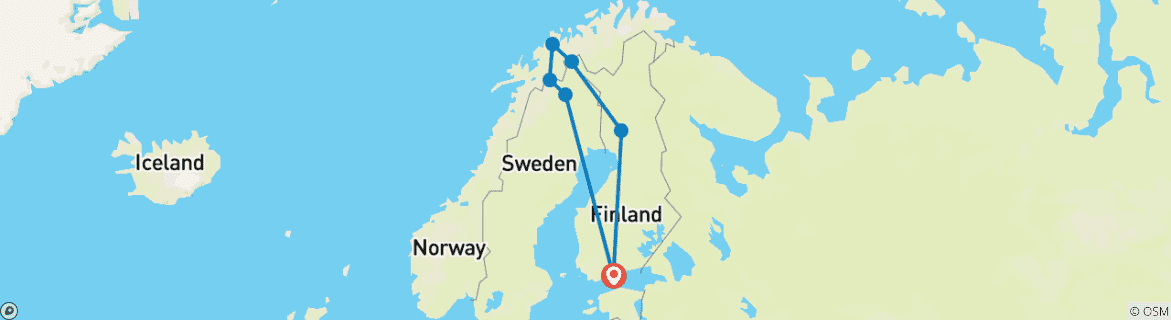 Mapa de Gran circuito por Laponia, Finlandia, Suecia y Noruega