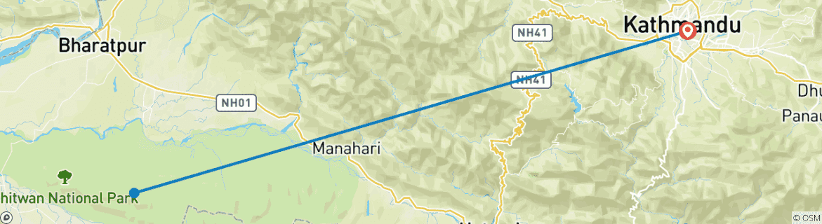 Map of Chitwan Jungle safari tour: 2 Nights/3 Days