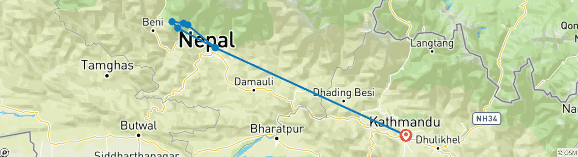 Map of Short Annapurna Trek