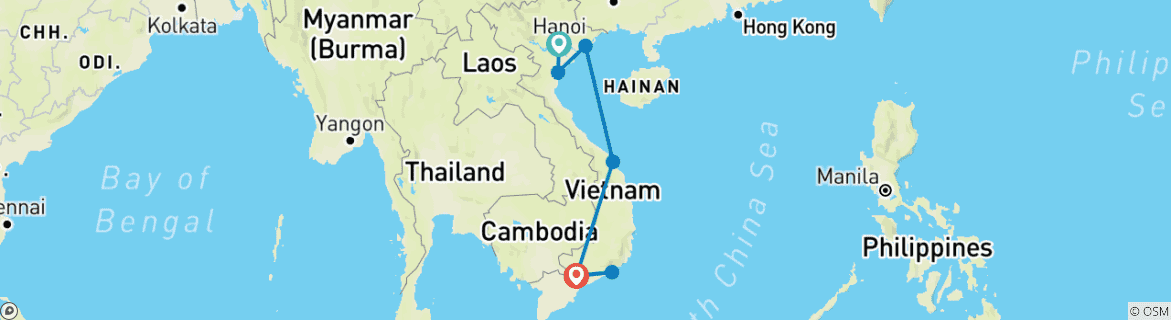 Map of Perfect Vietnam Holiday In 20 Days