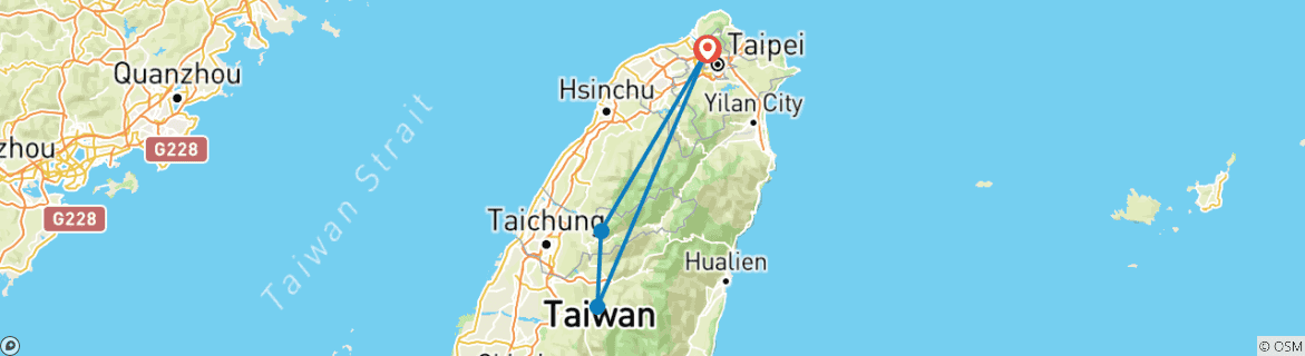 Map of 3-Day Premium Sun Moon Lake Tour